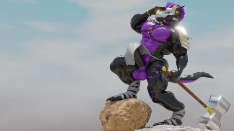 3d abs absurd_res anthro armor balls big_balls big_muscles big_pecs big_penis blender_(artwork) blender_cycles bodily_fluids bottomwear bracelet clothing digital_media_(artwork) dragon erection genitals gold_(metal) gold_jewelry hammer hi_res jewelry loincloth male muscles muscular muscular_anthro muscular_male mythological_creature mythological_scalie mythology necklace outside pecs penis raised_arm rock scalie sky solo sweat tail tools unconvincing_armor vezy weapon wraps