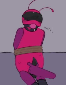 ball_gag black_blindfold black_collar black_thigh_highs bugbo bugbo_(bensilly) cherry3332 collar erection fapping male male_only non-human non-human_only oiled_up penis restrained selfcest sweat tentacle_dick tentacle_penis thigh_highs tied_up toony whimper