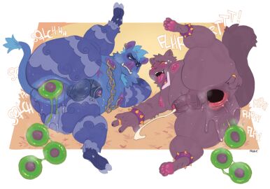 anklet anthro anus ass balls bedroom_eyes big_ass big_butt blue_body blue_fur blue_hair bodily_fluids bracelet cheek_tuft dewclaw_hooves domestic_cat duo egg egg_laying english_text erection facial_tuft fangs felid feline felis femboy fur furry gape_fart gaping gaping_anus genitals girly grey_body grey_fur half-closed_eyes hi_res hooves huge_ass huge_butt humanoid_genitalia humanoid_penis jewelry legband looking_pleasured male male_egg_laying male_only mammal multicolored_body multicolored_fur naked narrowed_eyes nipple_chain nipple_piercing nipple_ring nipples nude open_mouth open_smile pawpads paws penis perineum piercing pink_pawpads ring_piercing roly seductive slightly_chubby slightly_chubby_anthro slightly_chubby_male smile sound_effects spiked_anklet spiked_bracelet spiked_legband spikes spread_legs spreading suid suina sus_(pig) tail tail_tuft tears tears_of_pleasure teary_eyes teeth text tongue tongue_out tuft tusks two-tone_body two-tone_fur wild_boar