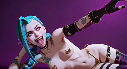 ai_generated blue_hair cartoon heart_pasties jinx_(arcane) jinx_(league_of_legends) tagme twin_braids video