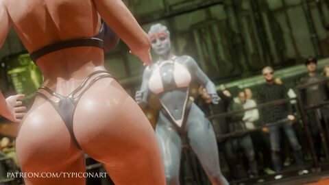 3d 3d_(artwork) 3d_model 3d_render alien alien_girl alien_humanoid asari ass ass_focus bimbo bimbo_body bimbofication bioware blender blender_(software) blender_cycles blue_skin breasts female femshep fight fighting_ring half-dressed half_naked hips humiliation mass_effect pit public public_nudity red_hair samara self_upload sweat swimsuit swimwear thighs typiconart watch watching white_body white_skin