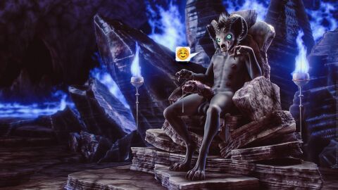 16:9 2025 3d_(artwork) absurd_res alternate_version_at_paywall animal_genitalia animal_penis anthro athletic balls black_body bodily_fluids bone bovid_horn canid canid_demon canine canine_genitalia canine_penis canis caprine_horn chair claws container crystal cup dark_body dark_skin demon digital_media_(artwork) domestic_dog drippy ear_tuft emoji eye_contact fire furniture genital_fluids genitals glowing glowing_eyes goblet hairless hairless_dog hell hellhound hi_res horn hyena leaking_precum looking_at_another looking_at_viewer loredump_in_description lounging lzuzu_(tchaikovsky2) male mammal monster multi_nipple mythological_canine mythological_creature mythology navel nipples nude nude_male paws penile_spines penis pinup pose precum raised_arms ram_horn sheath sitting skull smile solo speech_bubble stone_floor stone_wall stylized stylized_speech_bubble tchaikovsky2 thick_penis throne throne_room toe_claws torch torch_light tuft urethra vein veiny_penis wall_(structure) widescreen