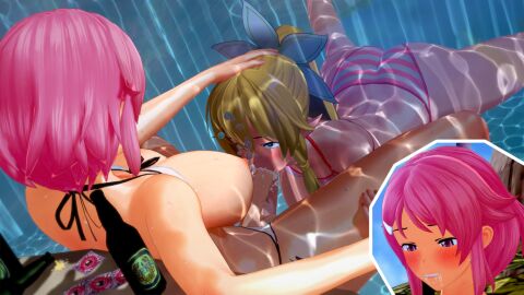 1futa 1girls 3d alfheim_online balls beer_bottle big_breasts bikini blonde_hair blowjob blowjob_face breasts condom_wrapper cum cum_in_mouth dickgirl elf_ears female flushed_face forced_oral futa_on_female futanari hairpin hand_on_head intersex kirigaya_suguha koikatsu leafa lisbeth lovac22 nipples oral oral_sex penis pink_hair pool self_upload shinozaki_rika submerged swimming_pool sword_art_online testicles underwater_blowjob