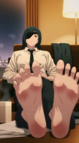 ai_generated awaiting_cum dialogue himeno_(chainsaw_man) soles steam suggestive sweat tagme toes video