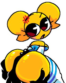 angry_symbol ass assjob buttjob cock_between_ass emoji emoji_(race) female hands_on_ass jjoyplus katy_(jjoyplus) looking_back male penis squeezing_butt thigh_socks yellow_body yellow_skin