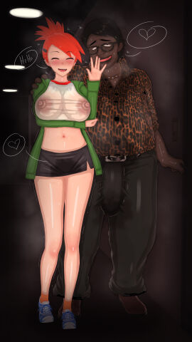 1boy 1girls 3d absurd_res absurdres alternate_breast_size black_eyes black_hair blacked_redhead breasts cartoon_network closed_eyes dark-skinned_male dark_skin erect_nipples erect_nipples_under_clothes erection erection_under_clothes fat_male female foster's_home_for_imaginary_friends frankie_foster glasses heart hi_res high_resolution highres hyper_penis looking_at_viewer male navel nipples ntr penis ponytail red_hair see-through see-through_clothing speech_bubble spoken_heart tied_hair translucent_clothing ugly_bastard vyrus_smith wet wet_clothes