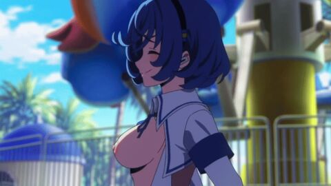 1boy 1girls animated assertive_female blue_hair bouncing_breasts breasts cowgirl_position nipples nukitashi:_the_animation onabuta_ikuko school_uniform schoolgirl sex