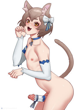 1boy :3 animal_ears animal_tail armwear artist_name ass blush brown_eyes brown_hair cat_boy cat_ears cat_tail catboy digital_media_(artwork) erect_penis erection felix_argyle fellatio_gesture femboy femboy_only foreskin girly gloves hair hair_ornament hair_ribbon inner_ear_fluff kemonomimi male male_only medium_hair naked naked_male neckwear nekomimi nipples nude nude_male open_mouth patreon_username paw_pose penis penis_ornament penis_ribbon re:zero_kara_hajimeru_isekai_seikatsu ribbon side_view simple_background solo solo_femboy tail trap uncircumcised uncut white_background white_gloves yellow_eyes zipsha