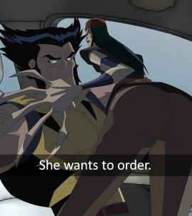 1boy 1girls ass ass_bigger_than_head ass_crush ass_focus big_ass big_thighs butt_bigger_than_body butt_bigger_than_head butt_focus car clothed_female clothed_male cyborg_girl digital_painting_(artwork) english_text female huge_hands hulk_vs_wolverine_(2009) in_vehicle james_howlett lady_deathstrike looking_back male marvel marvel_comics meme mutant raven_hair round_ass round_butt she_wants_to_order thick_ass thick_thighs webart20 wolverine_(x-men) x-men yuriko_oyama