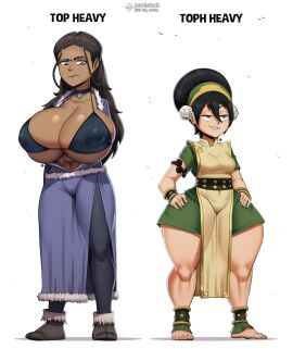2girls arms_crossed arms_crossed_under_breasts ass ass_vs_breasts avatar_legends avatar_the_last_airbender big_ass big_breasts black_hair blind bolt_on_tits bottom_heavy bra breast_implants breasts brown_hair bubble_ass bubble_butt busty clothing dark-skinned_female dark_skin earth_kingdom english_text enhanced_breasts fake_breasts fat_ass female female_only hands_on_hips huge_ass huge_breasts implants katara large_ass large_breasts lewdssonk light-skinned_female light_skin pun silicone silicone_implants take_your_pick text thick_ass thick_thighs thunder_thighs top_heavy toph_bei_fong water_tribe white_background wide_hips