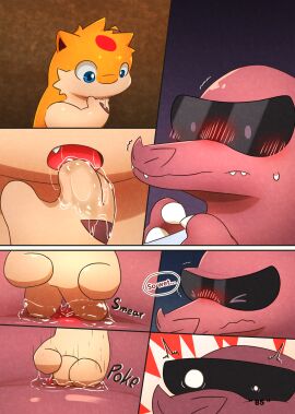 anal anal_sex bodily_fluids comic darrow0 duo english_text generation_2_pokemon generation_5_pokemon hi_res krookodile male male/male male_penetrating mo_(darrow) nintendo penetration pokemon pokemon_(species) quilava speech_bubble text yuel