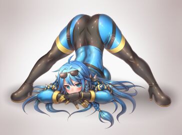 1girls 2d ass blue_hair female female_only fempyro high_heel_boots high_heels human human_female human_only jack-o_pose jackopose long_hair peprepme solo tagme team_fortress_2