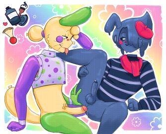 2boys alexito_dts anal anal_sex anthro_on_anthro balloon big_balls big_penis blot_(dandy's_world) bunny_ears clothed clothed_sex dandy's_world dandys_world dominant_male furry furry_male gay gay_male gay_sex ink leaking_cum looey_(dandy's_world) looking_at_another no_humans non-human precum roblox roblox_game simple_background submissive_male tongue_out