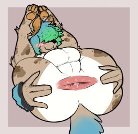 anthro anus anus_focus ass balls blush blush_lines buckyboiyo canid canine canis domestic_dog flexible gay gay_anal gay_sex genitals hi_res homosexual homosexual_male homosexual_sex legs_behind_head legs_up male male/male male_only male_penetrated male_penetrating male_penetrating_male mammal nude perineum presenting presenting_anus solo spread_anus spreading tail yaoi