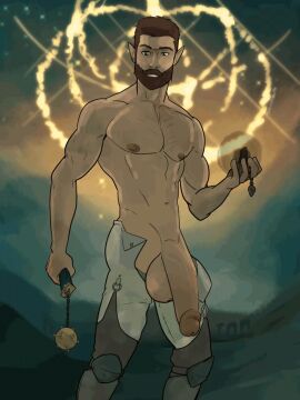 1boy 2d 2d_animation abs animated balls bara beard biceps big_balls big_penis clothing cummytomato elden_ring fromsoftware male male_nipples male_only muscular muscular_male nipples pecs penis precum precum_drip solo_male tarnished yaoi