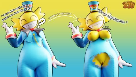 absurd_res breasts clothing epic_games female fortnite genitals hat headgear headwear hi_res humanoid mascot shachath3d smile smiley_face solo tight_clothing torn_clothing vulva wonkee_(fortnite)