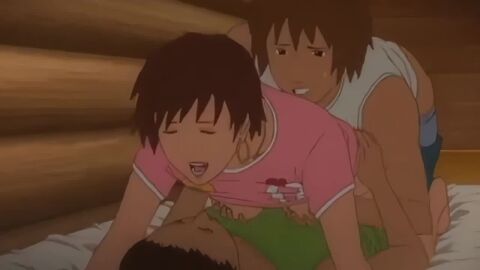 1girls 2boys anal anal_sex animated bed bedroom brown_eyes brown_hair canonical_scene double_penetration erika_(gyo) gyo_tokyo_fish_attack hi_res moaning moaning_in_pleasure no_sound nude penis pussy sandwiched screencap sex short_hair tagme threesome vaginal_penetration vaginal_sex video