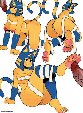 4_toes animal_crossing ankha ankha_(animal_crossing) anthro anus areola ass breasts claws domestic_cat feet felid feline felis female foot_fetish foot_on_penis foot_play genitals hi_res male mammal nintendo nipples pawpads penis pussy soles thegreyzen thehornyzen toe_claws toes vein veiny_penis yellow_body