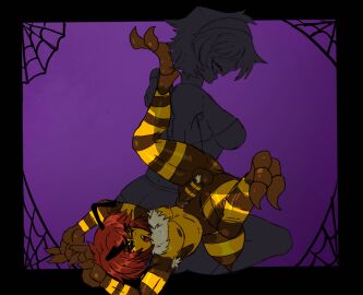 ass bee black_sclera cottt_(artist) domination facesitting female femboy femdom furry holding_legs large_ass looking_back male see-through sharp_teeth smile smothering smothering_ass spider thighhighs transparent