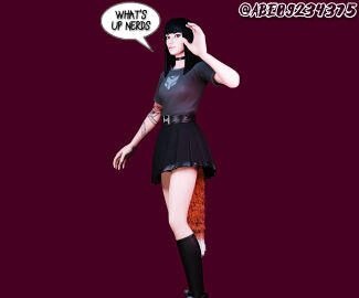 anal anal_plug black_clothing black_hair black_panties buttplug buttplug_tail charlotte_(fortnite) clothes clothing female female_focus female_human female_only fortnite fortnite:_battle_royale fox_tail goth goth_girl greeting hime_cut red_eyes tagme tattoo tattooed_arm tattoos