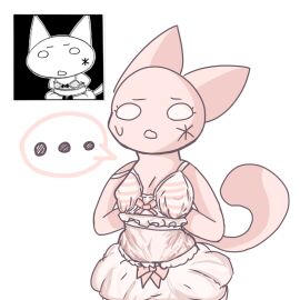 breasts cat_girl catgirl female female_focus lingerie pink_fur shii_(2channel) small_breasts sweatdrop