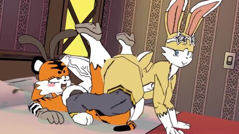 3d_animation anthro bed furry futa_on_male futanari male rabbit_boy sex sonivor sound tagme tiger_girl video