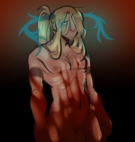 artistic_nude artistic_nudity barely_visible_genitalia barely_visible_penis bileshroom blonde-haired_male blonde_hair blood_on_face blood_stain blue_eyes body_hair boyfriend_to_death chest_hair flaccid flaccid_penis lawrence_oleander light-skinned_male light_skin male male_focus male_only nonsexual nonsexual_nudity partially_visible_genitals penis pinup skinny_male solo_focus solo_male