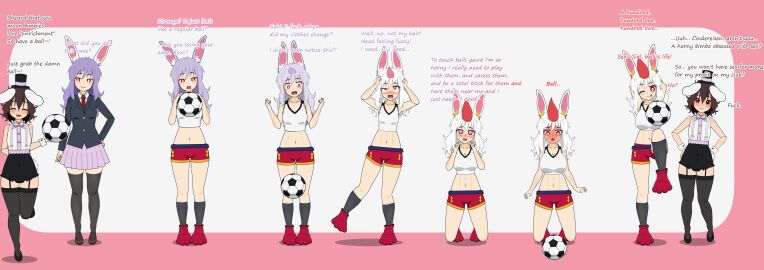 1girls ?! anthro ball_(object) big_breasts blush breast_expansion breast_growth breast_growth_(enlargement) breasts cinderace dialogue female female_focus female_only football_ball hi_res human human_to_anthro kisekae lagomorph mammal navel nintendo nipples open_mouth paintednecroz pokemon pokemon_(species) pokémon_(species) pussy red_eyes red_hair red_nose reisen_udongein_inaba sequence simple_background size_transformation solo solo_female solo_focus species_transformation spiral_eyes teeth tewi_inaba touhou transformation video_games white_body