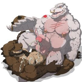 anthro anthro_on_anthro anthro_penetrated anthro_penetrating anthro_penetrating_anthro balls bara bodily_fluids brown_body crocodilian cum cum_on_chest cum_on_own_penis cum_on_penis cum_on_self cum_splatter cumshot drooling duo dust_yang ejaculation erection facial_piercing foreskin genital_fluids genitals hi_res humanoid_genitalia humanoid_penis lying male male/male male_penetrated male_penetrating male_penetrating_male multiple_piercings muscles muscular muscular_anthro muscular_male narrowed_eyes nipple_piercing nipple_ring nipples nose_piercing nose_ring nude on_back on_top open_mouth orange_eyes overweight overweight_anthro overweight_male penetration penis piercing pink_balls pink_nipples pink_penis reptile ring_piercing saliva saliva_string scalie septum_piercing septum_ring sex tan_body uncircumcised vein veiny_muscles veiny_penis white_body yaoi