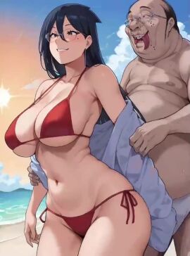 ai_generated beach bikini breasts breasts_bigger_than_head naruto_(series) naruto_shippuden old older_male_and_younger_female tagme uchiha_kiyomi video walking