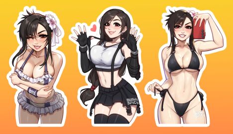 1girls abs artist_name bikini black_bikini black_gloves black_hair black_skirt black_thighhighs blush blushypixy blushyspicy breast_focus breasts brown_eyes cleavage female female_torso final_fantasy final_fantasy_vii final_fantasy_vii_rebirth final_fantasy_vii_remake flower frilled_bikini frills gloves hair_flower hair_ornament highleg highleg_bikini highres large_breasts long_hair looking_at_viewer navel official_alternate_costume official_alternate_hairstyle parted_lips phone sideboob simple_background skirt smile stomach string_bikini suspender_skirt suspenders swimsuit taking_picture tank_top thick_thighs thighhighs thighs thong_bikini tifa_lockhart tifa_lockhart_(shining_spirit) underboob white_tank_top