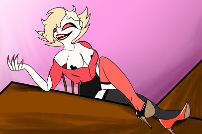 2021 alternate_version_at_source alternate_version_available blonde_hair cleavage demon demon_girl ear_piercing earrings female hazbin_hotel jewelry katie_killjoy l3galc0n light-skinned_female light_skin pale-skinned_female pale_skin pearl_earrings red_eyes sharp_fingernails tagme thick_thighs thighhighs vivienne_medrano vivziepop wardrobe_malfunction white_skin x_pasties