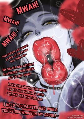 1girls 2d alcina_dimitrescu big_lips bimbo_lips black_hair breast_press breasts buchukisu capcom caption choker close-up color english english_text excessive_saliva female female_focus female_only female_pervert femdom french_kiss french_kissing horny_female huge_breasts hyper_lips imminent_kiss inverted_nipples kiss_mark kissing kissing_viewer large_areolae licking_lips light-skinned_female light_skin lip_focus lipstick lipstick_mark looking_at_viewer looking_down marciemallard mascara mature_female milf mommy mommydom nostrils pale-skinned_female pale_skin portrait pov_kiss red_lipstick resident_evil resident_evil_8:_village saliva seductive sloppy_kiss smooch solo spit spit_bubble tagme text tongue tongue_kiss tongue_out veiny_breasts venus_body yellow_eyes zxcv