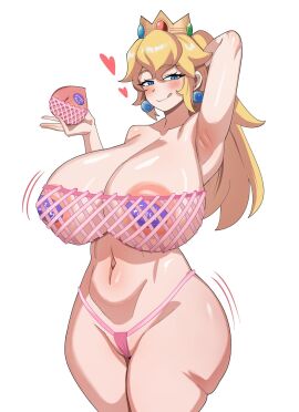 1girls 2d arm_behind_head armpits big_breasts big_thighs bikini blonde_hair blush blushing_female breasts breasts_bigger_than_head busty curvaceous curvaceous_female curvy curvy_female female female_only fruit hi_res highres huge_breasts huge_thighs light-skinned_female light_skin mario_(series) nintendo peach_(fruit) princess_peach solo solo_female tagme thick_hips thick_legs thick_thighs thighs voluptuous voluptuous_female white_background wide_hips ytrall