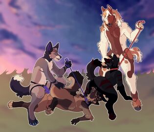 anal anal_sex anthro balls canid canine clydesdale collar deepthroat draft_horse equid equine face_fucking fellatio foursome fur genitals group group_sex hand_on_head hi_res hooves horse irrumatio kinksiyo leash leash_pull leashed_collar male mammal mane mastectomy_scar mottled mottled_body mottled_fur murphythehonse oral oral_penetration orgy pawpads penetration penile penis piebald piebald_body piebald_fur scar sex strap-on strapon tail