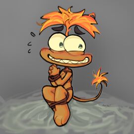 anxiety_(inside_out) blush bondage female green_eyes hi_res inside_out inside_out_2 nervous orange_hair panikk! rope sitting solo solo_female sweatdrop tail tied_up what