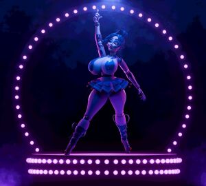1girls animatronic animatronic_female ballerina ballora ballora_(fnafsl) big_breasts blue_hair breasts female female_only five_nights_at_freddy's five_nights_at_freddy's:_sister_location fnaf lights looking_at_viewer milf mommy nipple_suspension_bikini on_stage pointing_up solo stage tagme zentaisfm