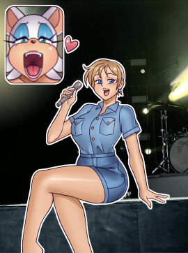 2girls big_breasts blonde_hair blue_eyes breasts button_down_shirt buttoned_shirt clothed_female daisy_dukes fan_screaming_at_madison_beer_(meme) female jean_shorts light-skinned_female light_skin meme microphone nauth nauth_le_roy rouge_the_bat short_hair short_sleeves singing sitting some_guy_getting_hyped_tf_up_over_a_singer_(meme) sonic_(series) sonic_the_hedgehog_(series) sonic_x stage tagme topaz_(sonic_the_hedgehog) white_fur white_hair