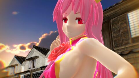 1girls 2023 3d afternoon armpits breasts clouds female female_only flower hati_yukkuri_mmd horn jpeg kasen_ibaraki light-skinned_female long-haired_female looking_at_viewer looking_down_at_viewer mmd nipple_outline oni pink-eyed_female pink-haired_female sideboob sky touhou village