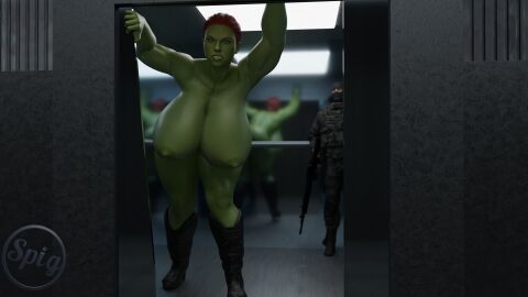 1girls 3d alternate_version_at_source angry big_breasts black_widow_(marvel) breasts female female_focus green_eyes green_skin growth huge_breasts hulked_out marvel marvel_cinematic_universe marvel_comics massive_breasts muscular muscular_female nipples nude red_hair scarlett_johansson solo_focus thespig transformation