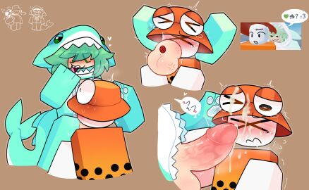 balls blocky_body blowjob blush clothed cum cum_on_face deepthroat male nejajiku_nsfw oral penis penis_out roblox roblox_avatar robloxian sharp_teeth sucking_penis sweat tagme tears