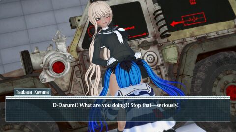 2girls dark_skin darumi_amemiya english_text female oral oral_sex pale_skin public_oral pussy pussy_licking text the_hundred_line_-last_defense_academy- tsubasa_kawana valwin yuri