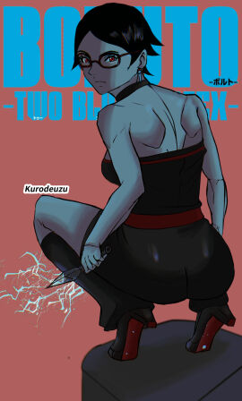 absurdres boruto:_naruto_next_generations boruto:_naruto_the_movie boruto:_two_blue_vortex female heels highres kurodeuzu naruto naruto_(series) sarada_uchiha sharingan uchiha_sarada uchiha_symbol