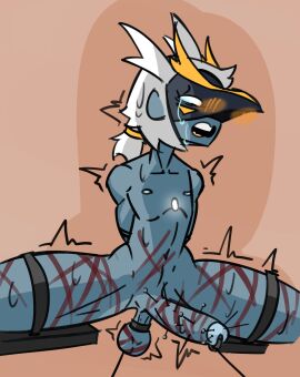 avian balls balls_pulling bird bodily_fluids bondage bound cock_and_ball_torture cock_and_balls_torture crying femboy flexible genital_piercing genital_torture genitals hands_behind_back hi_res humanoid male open_mouth pain penguin penis penis_piercing penis_pull performance_guide performance_guide_(skycotl) piercing pin_cushion restraints scared shaking sky_children_of_the_light sky_flyer18 solo spirit_(sky_cotl) splits spread_legs spreading sweat tears thick_thighs trembling whip_mark whipping wounded