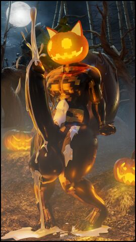 3d_(artwork) absurd_res ahe_gao anthro big_penis canid canine canis clothing detailed_background digital_media_(artwork) ejaculation food for_a_head fruit genitals halloween hi_res holidays jack-o'-lantern looking_pleasured male mammal moon muscular muscular_male night object_head pecs penis plant pumpkin pumpkin_head rainwolfy solo spice_(fortnite) thick_thighs tight_clothing tongue tongue_out tree wolf