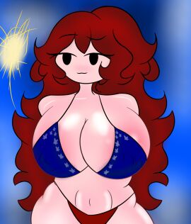 4th_of_july american_flag_bikini background big_breasts bikini bikini_bottom bikini_top black_eyes blush breasts female fireworks fnf friday_night_funkin girlfriend_(fnf) girlfriend_(friday_night_funkin) hanbruer nipple_piercing nipples nipples_visible_through_clothing piercing red_hair swimsuit tummy usa_bikini
