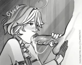 1boy 1girls ahoge animated animated_gif asymmetrical_gloves balls ballsack blinking blowjob calamari_cakes clothed_female continue_after_cum cum cum_in_mouth cum_overflow deepthroat duo fellatio female furina_(genshin_impact) genshin_impact gif giving_head gloves handjob handjob_while_sucking indoors loop male multicolored_hair neuvillette_(genshin_impact) oral oral_sex penis post-orgasm post-orgasm_fellatio post-orgasm_torture short-haired_female streaked_hair sucking_penis swallowing swallowing_cum two-tone_hair white_hair