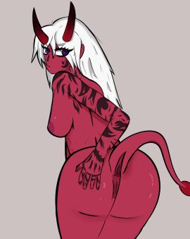 ass oc oni oni_horns red_skin spread_anus spread_ass spread_butt tail tattooed_arm white_hair