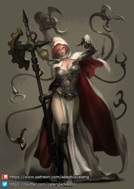 1girls adeptus_celeng adeptus_mechanicus alternate_version_available axe cybernetic_arm cybernetic_limb cybernetics female female_only glasses imperium_of_man prosthetic_arm red_hair redhead redhead_female robotic_arm solo solo_female techpriest warhammer_(franchise) warhammer_40k