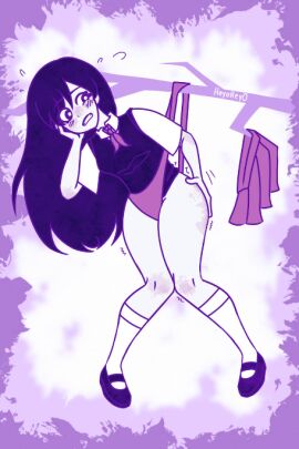 black_eyes black_hair female hanging_wedgie heyohey0 long_hair mari_(headspace)_(omori) mari_(omori) no_pants omori panties panty_pull pink_panties shoes skirt skirt_removed socks thighs trembling underwear wedgie